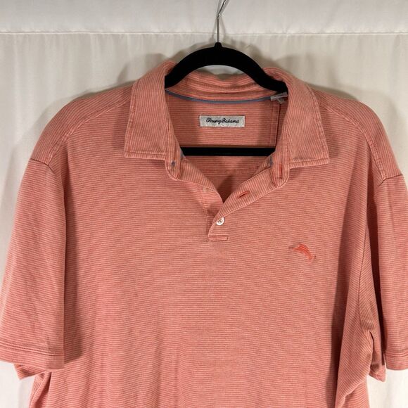 Tommy Bahama Polo Men's Large Orange Striped Short Sleeve 100% Cotton - Picture 2 of 7